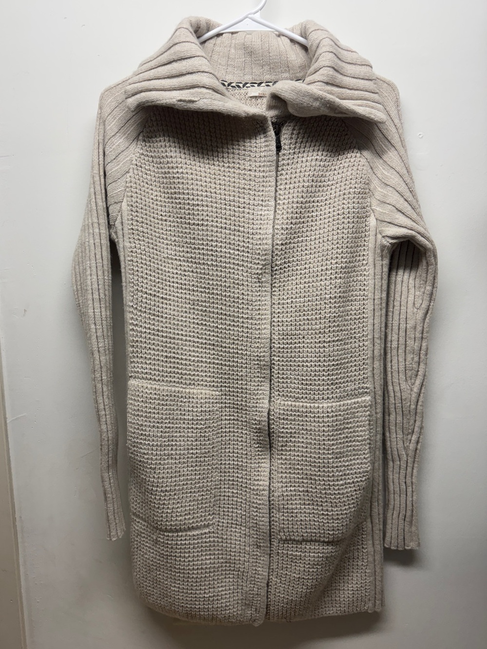Prana Women's Cream Zip-Front Knit Sweater Cardigan